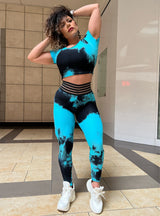 Tie Dye Blue Elastic Brazilian Legging