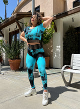 Tie Dye Blue Elastic Brazilian Legging